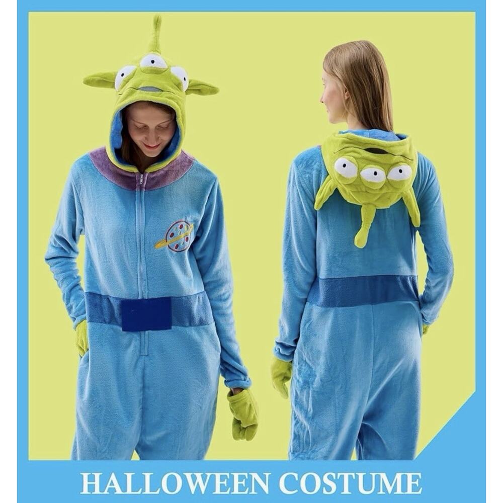 VEULENT Adult Alien One Piece Pajamas Unisex Costume Green Blue Size Large NEW - Picture 3 of 7